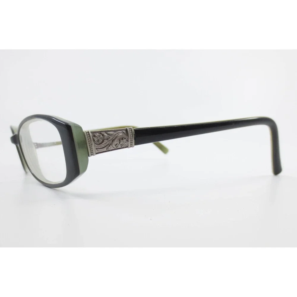 Marchon Ventana 693 Eyeglass Frames Black Sage Green Oval Floral Metal 51-16-135